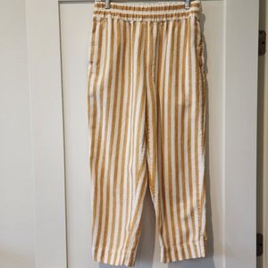 Madewell Tapered Huston Pull On Crop Pants Stripe Mustard and White Size Small
